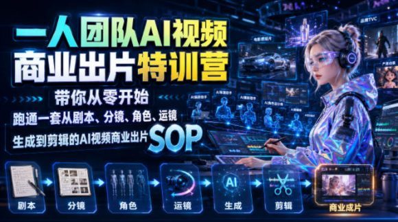 一人团队AI视频商业出片实战课:带你从零开始跑通一套从剧本、分镜、角色、运镜、生成到剪辑的AI视频商业出片SOP-1 一人团队AI视频商业出片实战课:带你从零开始跑通一套从剧本、分镜、角色、运镜、生成到剪辑的AI视频商业出片SOP