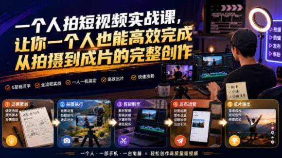 一个人拍短视频实战课,让你一个人也能高效完成从拍摄到成片的完整创作-1 一个人拍短视频实战课,让你一个人也能高效完成从拍摄到成片的完整创作