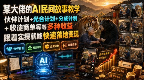 某大佬的AI民间故事教学,伙伴计划+光合计划+分成计划+收徒商单等多种收益,跟着实操就能快速落地变现-1 某大佬的AI民间故事教学,伙伴计划+光合计划+分成计划+收徒商单等多种收益,跟着实操就能快速落地变现