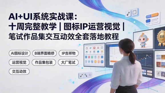 AI+UI系统实战课:十周完整教学|图标IP运营视觉|笔试作品集交互动效全套落地教程-1 AI+UI系统实战课:十周完整教学|图标IP运营视觉|笔试作品集交互动效全套落地教程