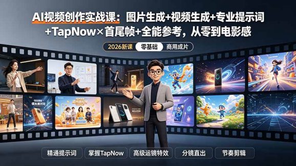 AI视频创作实战课:图片生成+视频生成+专业提示词+TapNow×首尾帧+全能参考,从零到电影感成片-1 AI视频创作实战课:图片生成+视频生成+专业提示词+TapNow×首尾帧+全能参考,从零到电影感成片