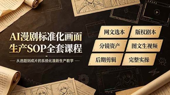 AI漫剧标准化画面生产SOP全套课程-更新,网文选本版权剧本分镜资产全覆盖,图文生视频后期剪辑完整实操教学-1 AI漫剧标准化画面生产SOP全套课程-更新,网文选本版权剧本分镜资产全覆盖,图文生视频后期剪辑完整实操教学