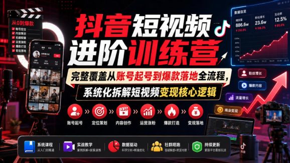 抖音短视频进阶训练营,完整覆盖从账号起号到爆款落地全流程,系统化拆解短视频变现核心逻辑-1 抖音短视频进阶训练营,完整覆盖从账号起号到爆款落地全流程,系统化拆解短视频变现核心逻辑