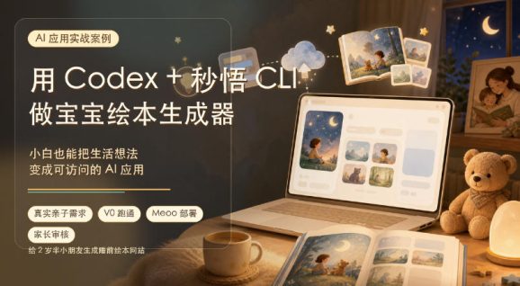 AI应用实战案例,用Codex+秒悟CLl做宝宝绘本生成器,小白也能把生活想法变成可访问的AI应用-1 AI应用实战案例,用Codex+秒悟CLl做宝宝绘本生成器,小白也能把生活想法变成可访问的AI应用