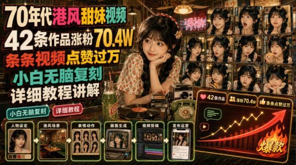 70年代港风甜妹视频,42条作品涨粉70.4W,条条视频点赞过万,小白无脑复刻,详细教程讲解-1 70年代港风甜妹视频,42条作品涨粉70.4W,条条视频点赞过万,小白无脑复刻,详细教程讲解