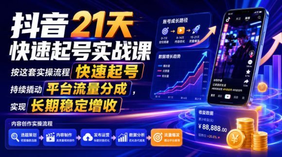 抖音21天快速起号实战课,按这套实操流程快速起号,持续撬动平台流量分成,实现长期稳定增收-1 抖音21天快速起号实战课,按这套实操流程快速起号,持续撬动平台流量分成,实现长期稳定增收