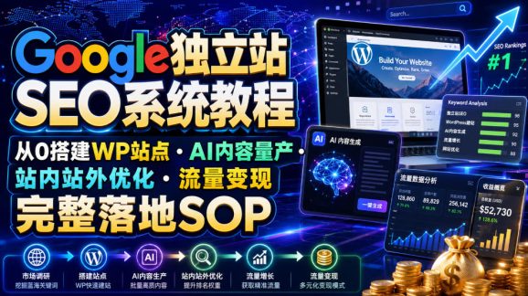 Google独立站SEO系统教程,从0搭建WP站点・AI内容量产・站内站外优化・流量变现完整落地SOP(2026年7月)-1 Google独立站SEO系统教程,从0搭建WP站点・AI内容量产・站内站外优化・流量变现完整落地SOP(2026年7月)