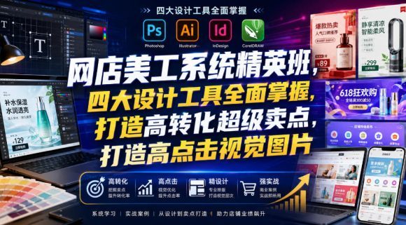 网店美工系统精英班,四大设计工具全面掌握,打造高转化超级卖点,打造高点击视觉图片(2026年7月)-1 网店美工系统精英班,四大设计工具全面掌握,打造高转化超级卖点,打造高点击视觉图片(2026年7月)