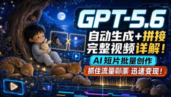 GPT-5.6自动生成+拼接完整视频详解,AI短片批量创作,抓住流量迅速变现!-1 GPT-5.6自动生成+拼接完整视频详解,AI短片批量创作,抓住流量迅速变现!