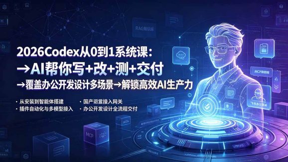 2026Codex从0到1系统课:→AI帮你写+改+测+交付→覆盖办公开发设计多场景→解锁高效AI生产力-1 2026Codex从0到1系统课:→AI帮你写+改+测+交付→覆盖办公开发设计多场景→解锁高效AI生产力