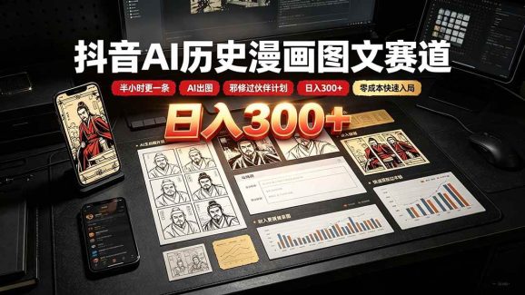 抖音AI历史漫画图文赛道:半小时更一条×AI出图×邪修过伙伴计划×日入300+,零成本快速入局-1 抖音AI历史漫画图文赛道:半小时更一条×AI出图×邪修过伙伴计划×日入300+,零成本快速入局