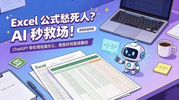 Excel 公式愁死人？AI 秒救场！ChatGPT 帮你甩枯燥办公，摸鱼时间直接翻倍【原创双语字幕】