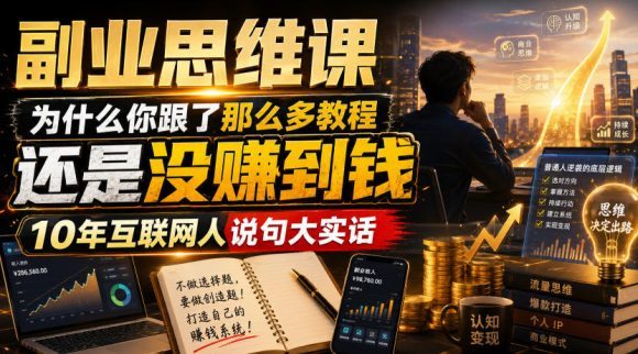 副业思维课,为什么你跟了那么多教程,还是没赚到钱,10年互联网人说句大实话【揭秘】-1 副业思维课,为什么你跟了那么多教程,还是没赚到钱,10年互联网人说句大实话【揭秘】