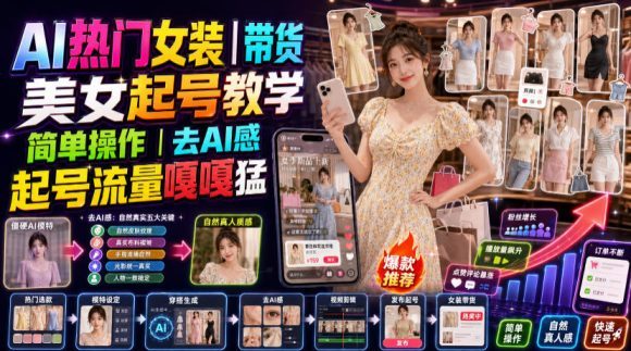 AI热门女装带货丨美女起号教学,简单操作,去AI感,起号流量嘎嘎猛-1 AI热门女装带货丨美女起号教学,简单操作,去AI感,起号流量嘎嘎猛