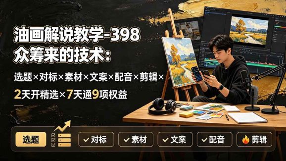 油画解说教学-398众筹来的技术:选题×对标×素材×文案×配音×剪辑×2天开精选×7天通9项权益-1 油画解说教学-398众筹来的技术:选题×对标×素材×文案×配音×剪辑×2天开精选×7天通9项权益