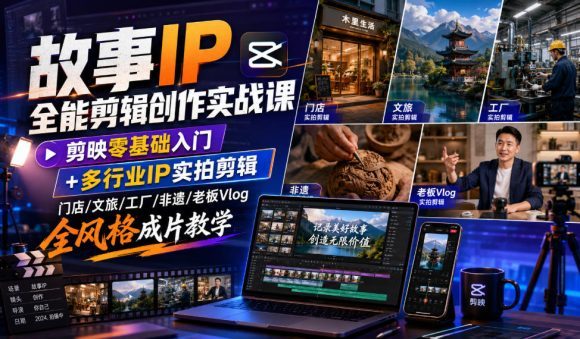 故事IP全能剪辑创作实战课|剪映零基础入门+多行业IP实拍剪辑,门店/文旅/工厂/非遗/老板Vlog全风格成片教学-1 故事IP全能剪辑创作实战课|剪映零基础入门+多行业IP实拍剪辑,门店/文旅/工厂/非遗/老板Vlog全风格成片教学