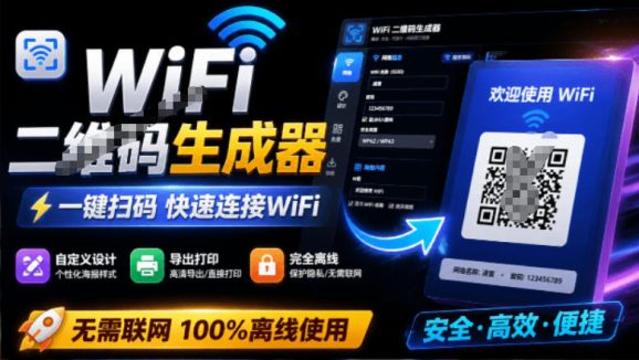 完全离线使用!WiFi二维码生成器,一键扫码快速连接WiFi,支持自定义风格导出WiFi二维码生成器-1 完全离线使用!WiFi二维码生成器,一键扫码快速连接WiFi,支持自定义风格导出WiFi二维码生成器