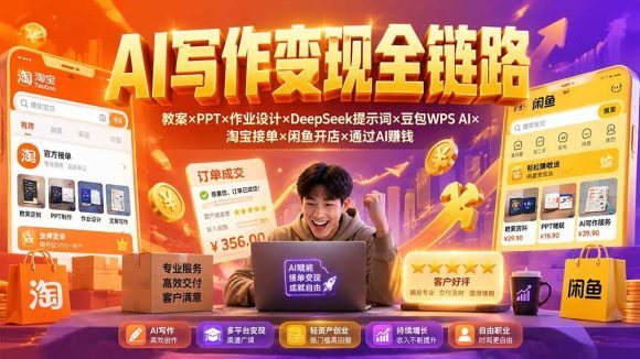 2026AI写作变现全链路:教案×PPT×作业设计×DeepSeek提示词×豆包WPS AI×淘宝接单×闲鱼开店×通过AI賺钱-1 2026AI写作变现全链路:教案×PPT×作业设计×DeepSeek提示词×豆包WPS AI×淘宝接单×闲鱼开店×通过AI賺钱