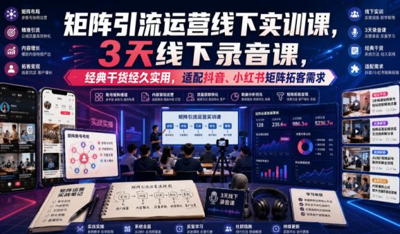 嗨推矩阵引流运营线下实训课,3天线下录音课,经典干货经久实用,适配抖音、小红书矩阵拓客需求-1 嗨推矩阵引流运营线下实训课,3天线下录音课,经典干货经久实用,适配抖音、小红书矩阵拓客需求