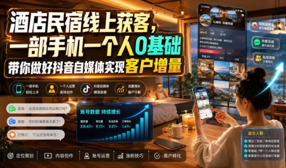 酒店民宿线上获客,一部手机一个人0基础带你做好抖音自媒体实现客户增量-1 酒店民宿线上获客,一部手机一个人0基础带你做好抖音自媒体实现客户增量