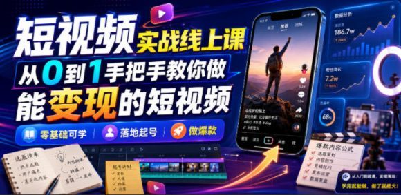 短视频实战线上课,从0到1手把手教你做能变现的短视频,零基础可学,落地起号做爆款-1 短视频实战线上课,从0到1手把手教你做能变现的短视频,零基础可学,落地起号做爆款