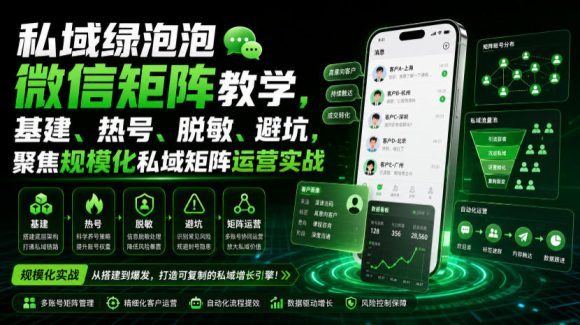 私域绿泡泡微信矩阵教学,基建、热号、脱敏、避坑,聚焦规模化私域矩阵运营实战-1 私域绿泡泡微信矩阵教学,基建、热号、脱敏、避坑,聚焦规模化私域矩阵运营实战