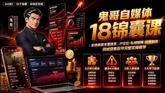 鬼哥自媒体18锦囊课|实体商家全套体系|IP 定位-私域矩阵-招商裂变|同城获客起号完整实操教学-1 鬼哥自媒体18锦囊课|实体商家全套体系|IP 定位-私域矩阵-招商裂变|同城获客起号完整实操教学