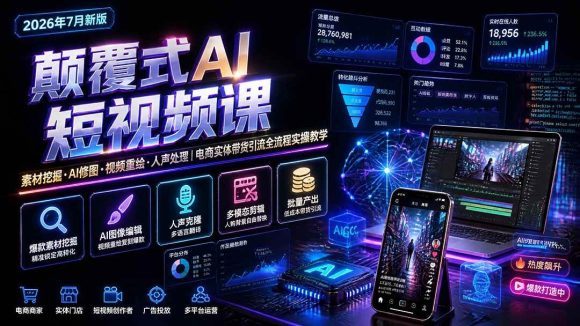 颠覆式AI短视频课｜素材挖掘，AI修图，视频重绘，人声处理｜电商实体带货引流全流程实操教学