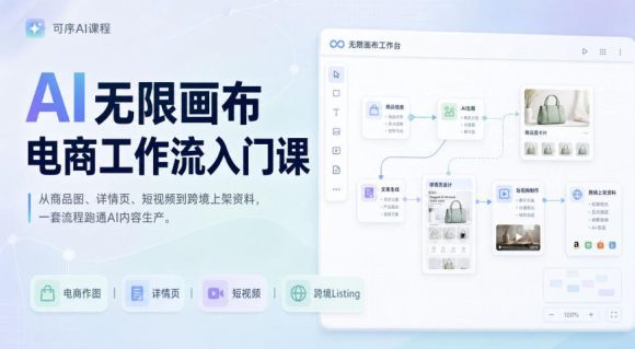 AI无限画布电商工作流入门课,从电商图片、详情页、带货视频到TK亚马逊产品上架模板实战,一套课程搞定-1 AI无限画布电商工作流入门课,从电商图片、详情页、带货视频到TK亚马逊产品上架模板实战,一套课程搞定