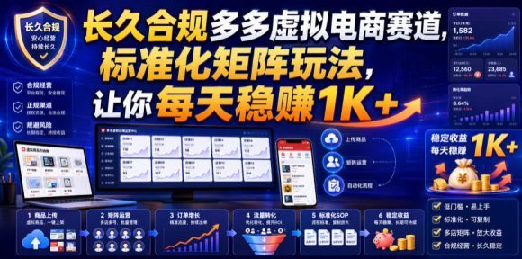 长久合规多多虚拟电商赛道，标准化矩阵玩法，让你每天稳賺1K+【揭秘】