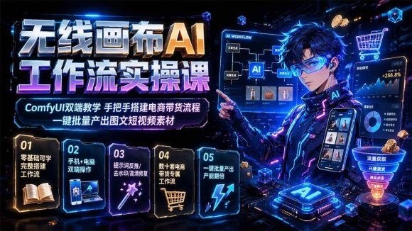 无线画布AI工作流实操课|ComfyUI双端教学,手把手搭建电商带货流程,一键批量产出图文短视频素材-1 无线画布AI工作流实操课|ComfyUI双端教学,手把手搭建电商带货流程,一键批量产出图文短视频素材