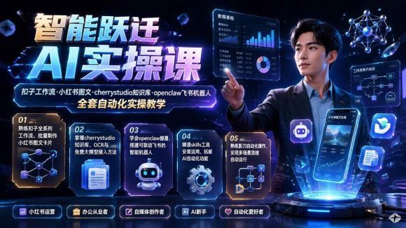 智能跃迁 AI实操课|扣子工作流小红书图文搭建,cherrystudio知识库openclaw飞书机器人全套自动化实操教学-1 智能跃迁 AI实操课|扣子工作流小红书图文搭建,cherrystudio知识库openclaw飞书机器人全套自动化实操教学