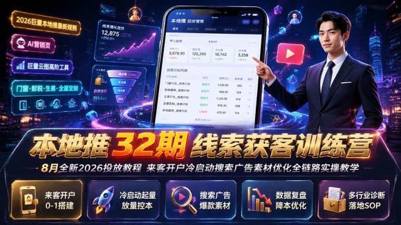 本地推32期线索获客训练营|8月全新2026投放教程,来客开户冷启动搜索广告素材优化全链路实操教学-1 本地推32期线索获客训练营|8月全新2026投放教程,来客开户冷启动搜索广告素材优化全链路实操教学