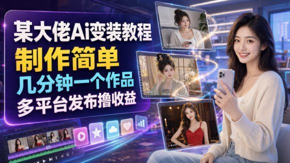 某大佬Ai变装教程，制作简单，几分钟一个作品，多平台发布撸收益