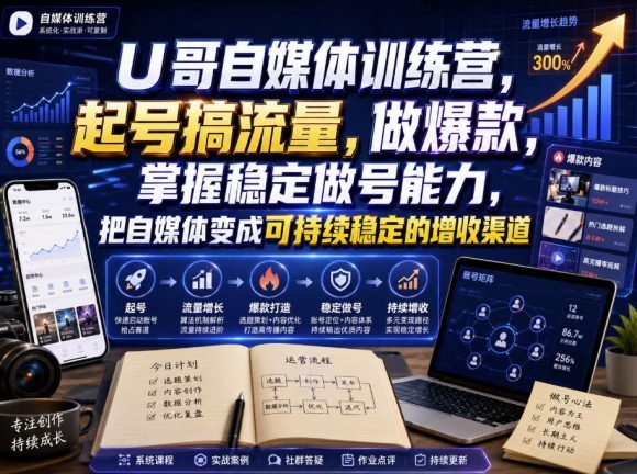 U哥自媒体训练营,起号搞流量,做爆款,掌握稳定做号能力,把自媒体变成可持续稳定的增收渠道-1 U哥自媒体训练营,起号搞流量,做爆款,掌握稳定做号能力,把自媒体变成可持续稳定的增收渠道