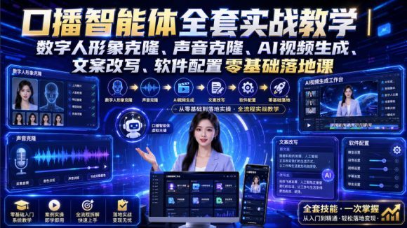 口播智能体全套实战教学｜数字人形象克隆、声音克隆、AI视频生成、文案改写、软件配置零基础落地课