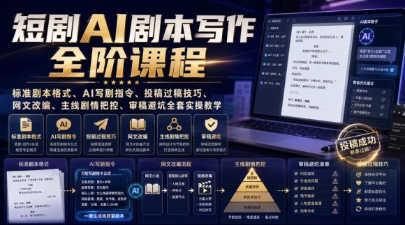 短剧AI剧本写作全阶课程|标准剧本格式、AI写剧指令、投稿过稿技巧、网文改编、主线剧情把控、审稿避坑全套实操教学-1 短剧AI剧本写作全阶课程|标准剧本格式、AI写剧指令、投稿过稿技巧、网文改编、主线剧情把控、审稿避坑全套实操教学