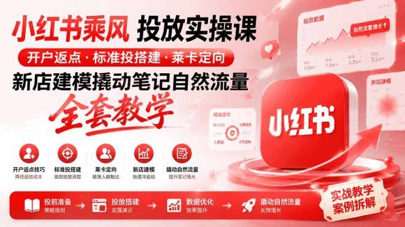 小红书乘风投放-100分钟实操课|开户返点·标准投搭建·莱卡定向,新店建模撬动笔记自然流量全套教学-1 小红书乘风投放-100分钟实操课|开户返点·标准投搭建·莱卡定向,新店建模撬动笔记自然流量全套教学