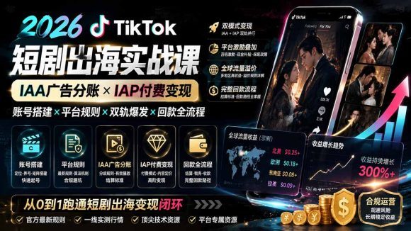 2026TikTok短剧出海实战课:IAA广告分账×IAP付费变现×账号搭建×平台规则×双轨爆发×回款全流程-1 2026TikTok短剧出海实战课:IAA广告分账×IAP付费变现×账号搭建×平台规则×双轨爆发×回款全流程