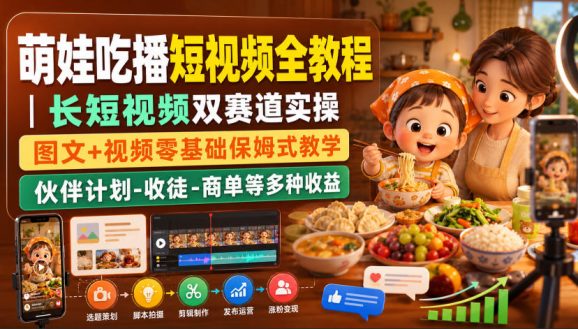 萌娃吃播短视频全教程|长短视频双赛道实操,图文+视频零基础保姆式教学,伙伴计划-收徒-商单等多种变现方式-1 萌娃吃播短视频全教程|长短视频双赛道实操,图文+视频零基础保姆式教学,伙伴计划-收徒-商单等多种变现方式