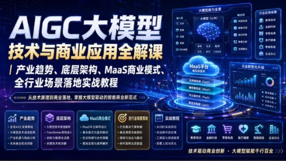 AIGC大模型技术与商业应用全解课|产业趋势、底层架构、MaaS商业模式、全行业场景落地实战教程-1 AIGC大模型技术与商业应用全解课|产业趋势、底层架构、MaaS商业模式、全行业场景落地实战教程