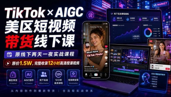 TikTok×AIGC美区短视频带货线下课,原线下两天一夜实战课程,原价1.5W,完整收录12小时高清授课视频-1 TikTok×AIGC美区短视频带货线下课,原线下两天一夜实战课程,原价1.5W,完整收录12小时高清授课视频