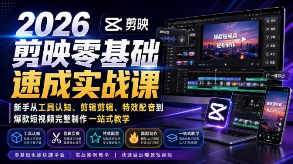 2026剪映零基础速成实战课|新手从工具认知、剪辑剪辑、特效配音到爆款短视频完整制作一站式教学-1 2026剪映零基础速成实战课|新手从工具认知、剪辑剪辑、特效配音到爆款短视频完整制作一站式教学