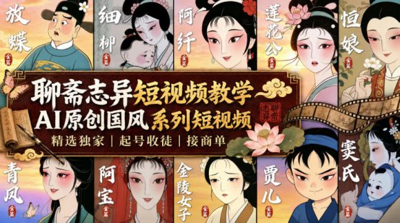 聊斋志异短视频教学，AI原创国风系列短视频，精选独家丨起号收徒丨接商单
