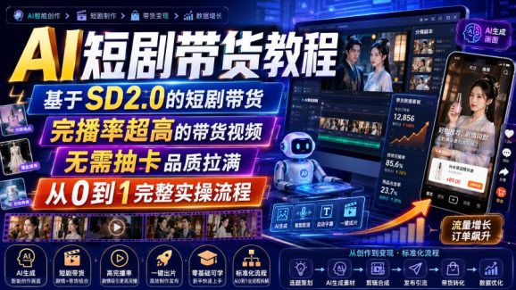AI短剧带货教程,基于SD2.0的短剧带货,完播率超高的带货视频,无需抽卡品质拉满,从0到1完整实操流程-1 AI短剧带货教程,基于SD2.0的短剧带货,完播率超高的带货视频,无需抽卡品质拉满,从0到1完整实操流程