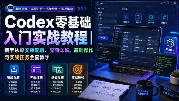 Codex零基础入门实战教程|新手从零安装配置、界面详解、基础操作与实战任务全套教学-1 Codex零基础入门实战教程|新手从零安装配置、界面详解、基础操作与实战任务全套教学