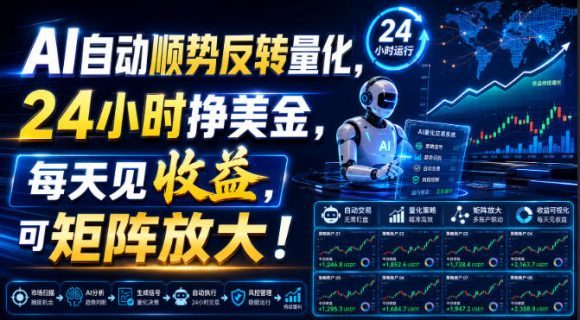 AI自动顺势反转量化，24小时挣美金，每天见收益，可矩阵放大！【揭秘】