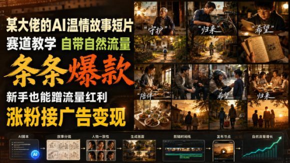 某大佬的AI温情故事短片赛道教学,自带自然流量,条条爆款,新手也能蹭流量红利,涨粉接广告变现-1 某大佬的AI温情故事短片赛道教学,自带自然流量,条条爆款,新手也能蹭流量红利,涨粉接广告变现