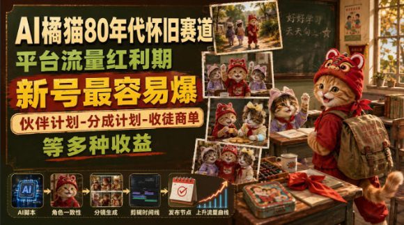 AI橘猫80年代怀旧赛道,平台流量红利期,新号最容易爆,伙伴计划-分成计划-收徒商单等多种收益-1 AI橘猫80年代怀旧赛道,平台流量红利期,新号最容易爆,伙伴计划-分成计划-收徒商单等多种收益