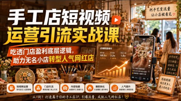 手工店短视频运营引流实战课,吃透门店盈利底层逻辑,助力无名小店转型人气网红店-1 手工店短视频运营引流实战课,吃透门店盈利底层逻辑,助力无名小店转型人气网红店